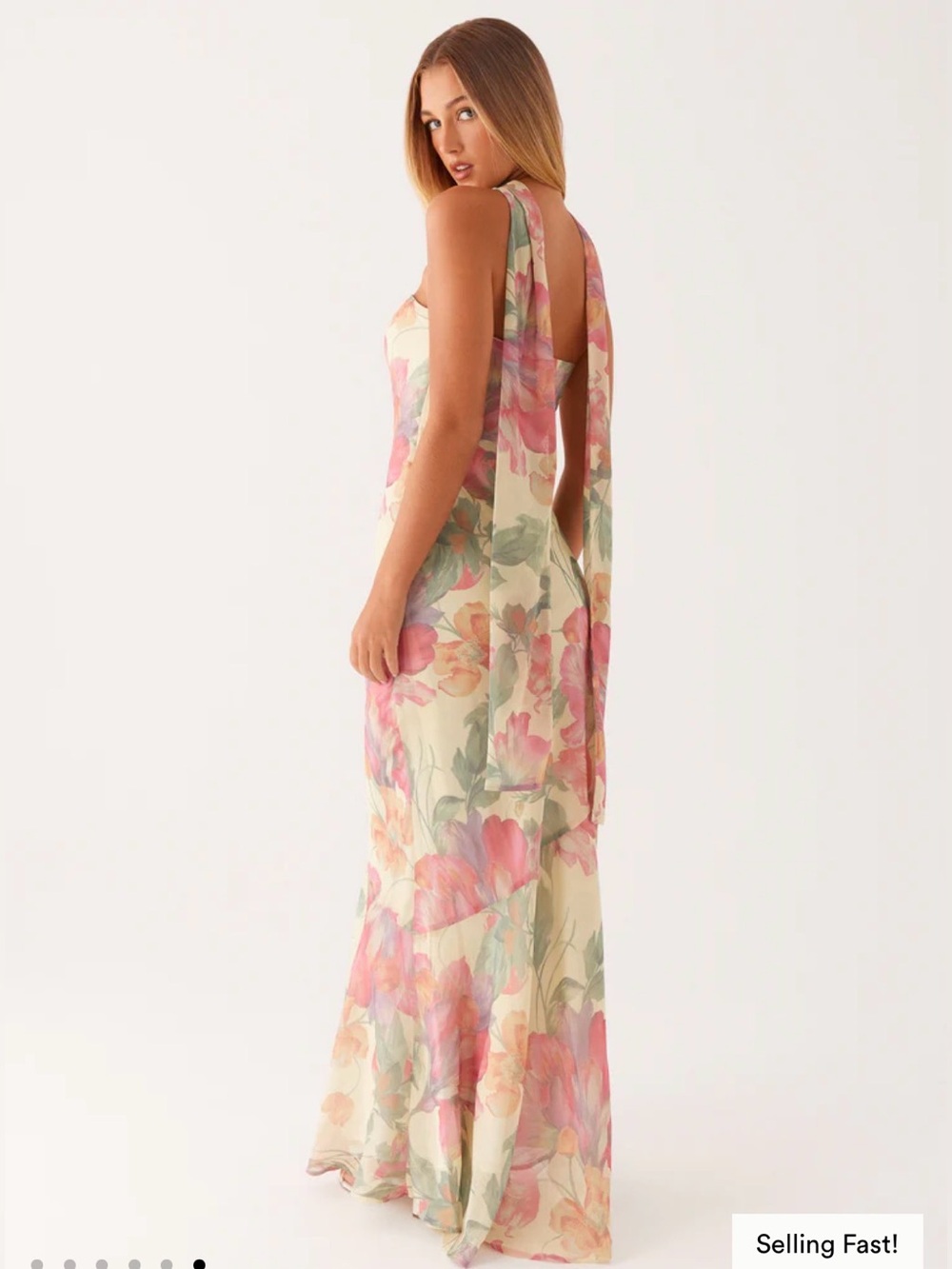 Peppermayo Cream Floral Maxi Dress with Pink & Green Print - Picture 4 of 7